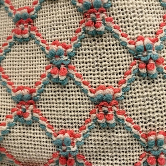 Vintage Popcorn Knit V Neck Sweater Pink Blue Cream Small - Picture 4 of 7